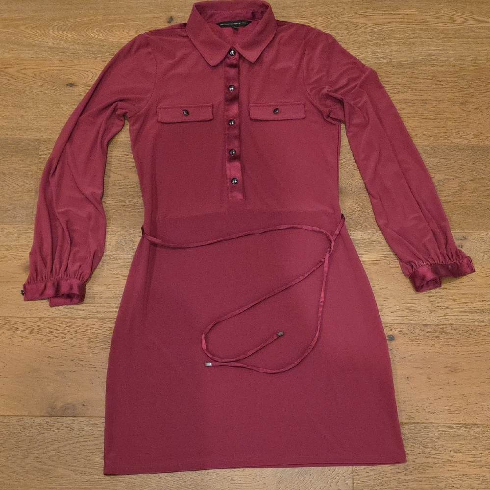 White House Black Market Maroon Long Sleeve Dress